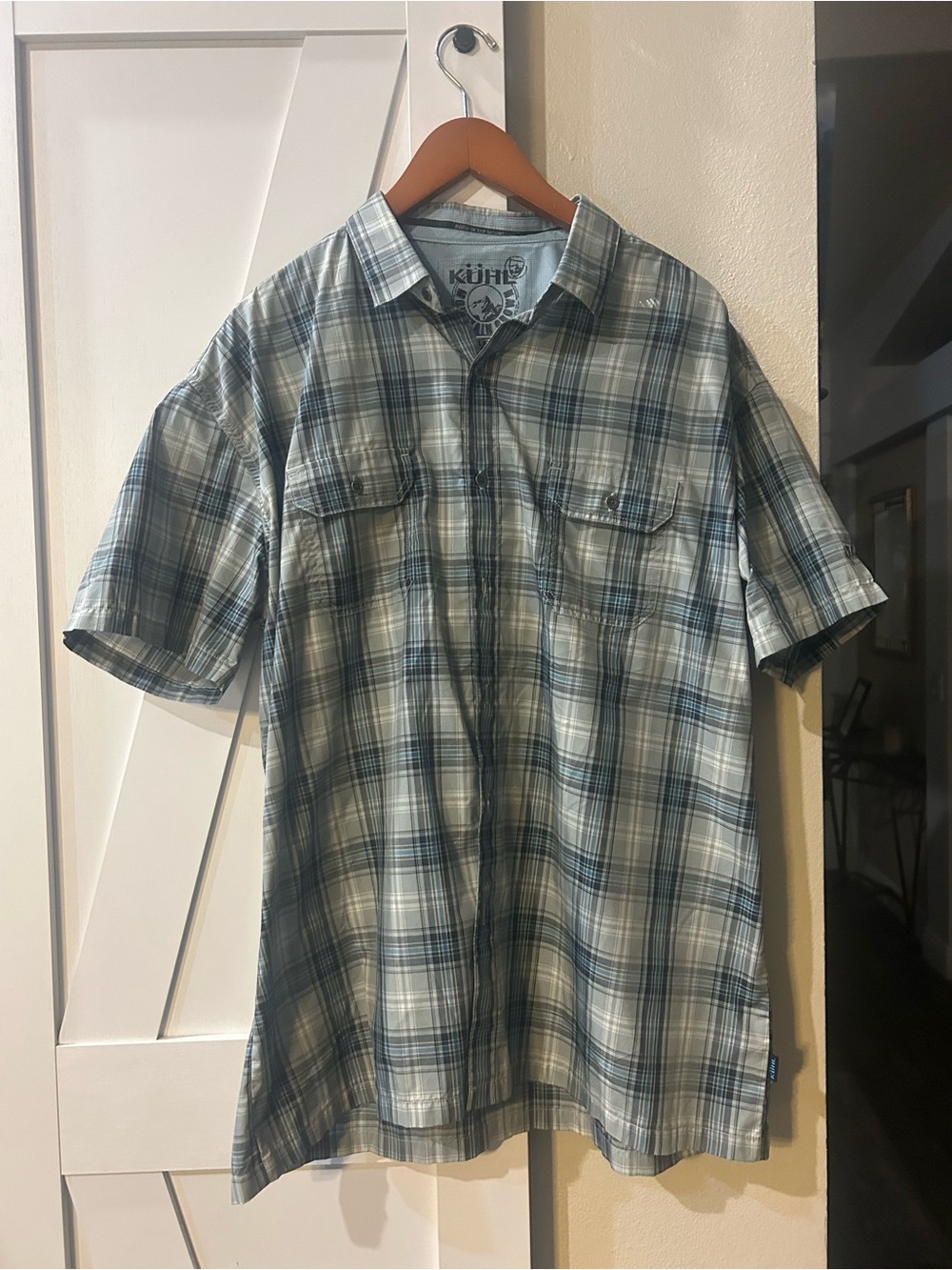 Kuhl Men's Short-Sleeve Plaid Button-Down Shirt — Blue Gray